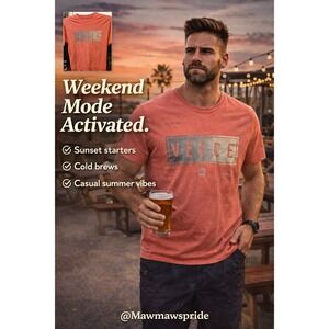 Veece Mens Graphic T-Shirt Small‎ Coral Orange Heathered Short Sleeve Logo Tee